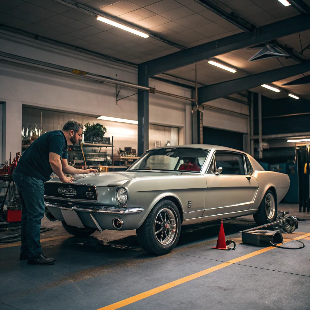 Vintage 1965 Mustang receiving car service